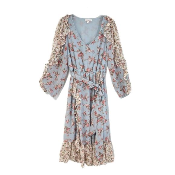 Anthropologie By the River Women Dress S Blue Floral Cottagecore Ruffle Peasant - Picture 1 of 13